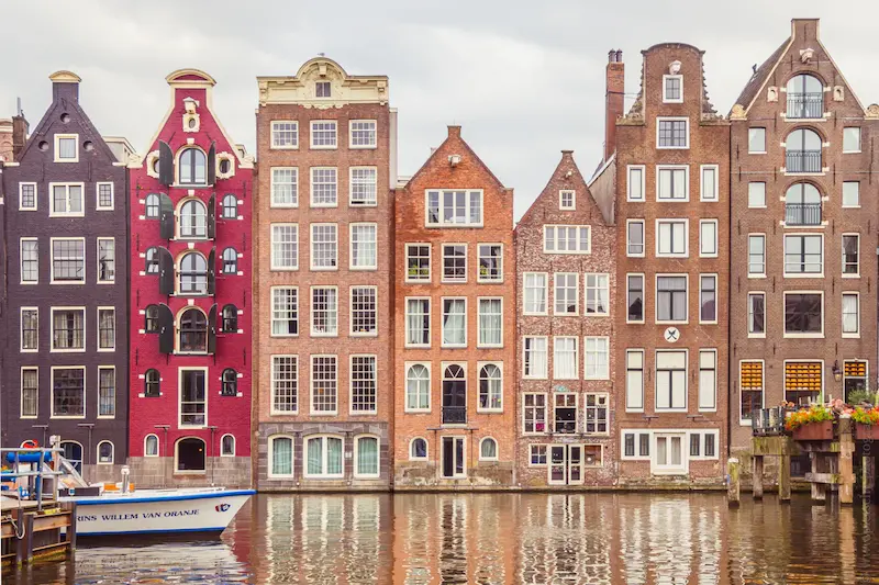 Leaning canal houses in Amsterdam