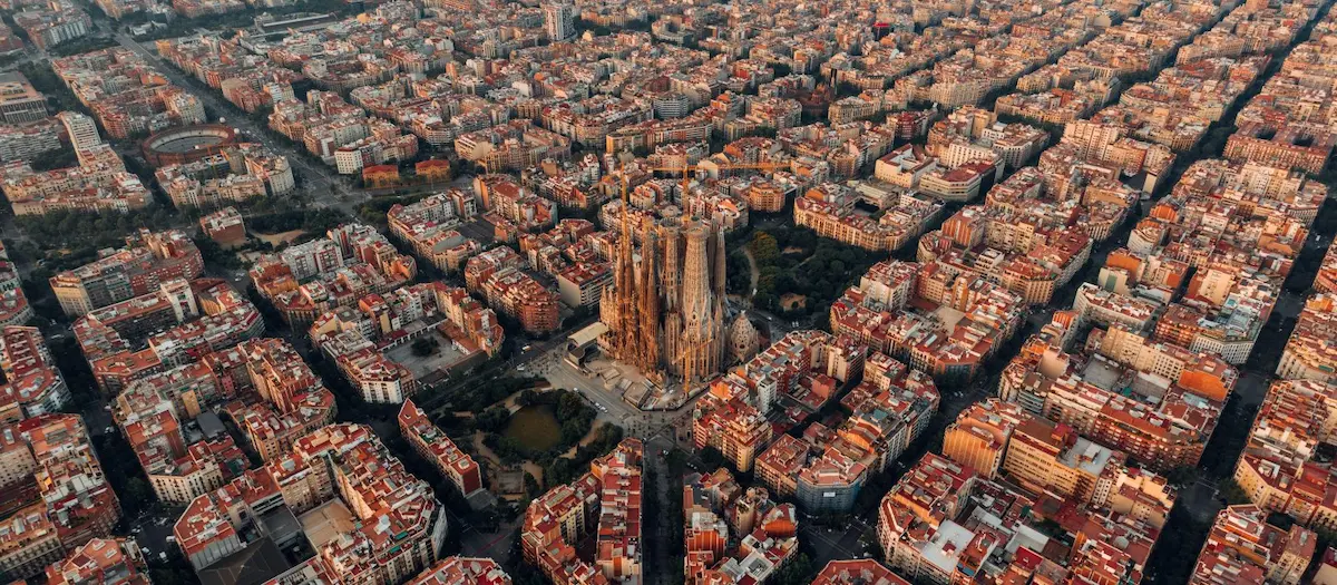 Barcelona skyline at sunset