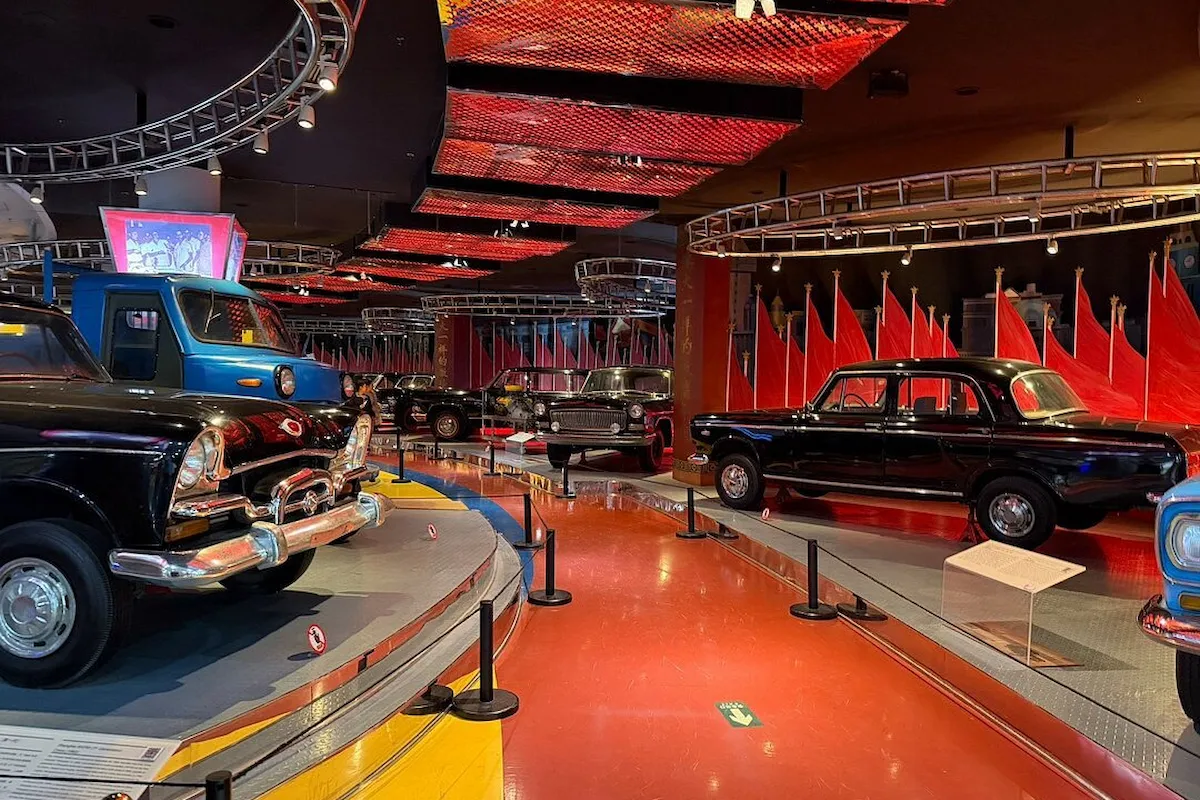 Classic cars displayed in the exhibition hall of the Beijing Auto Museum