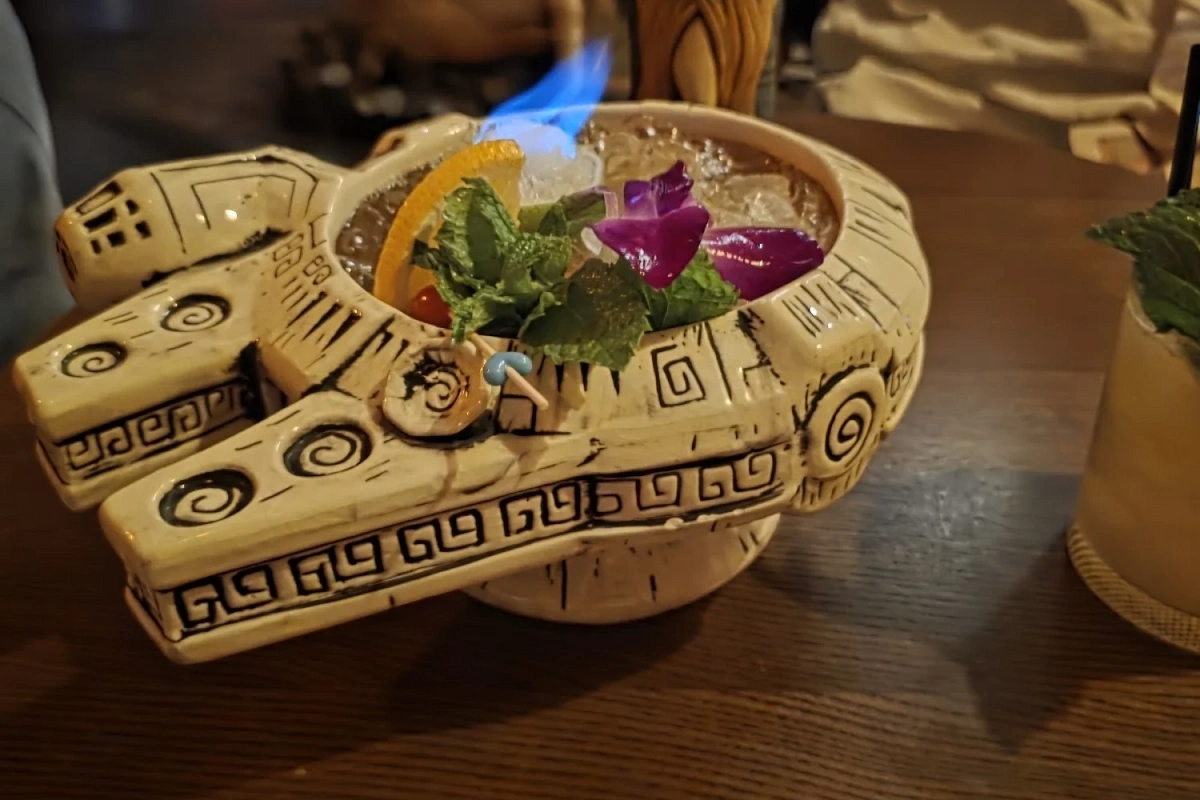 A cocktail lit with fire in The Tiki Bar, beijing