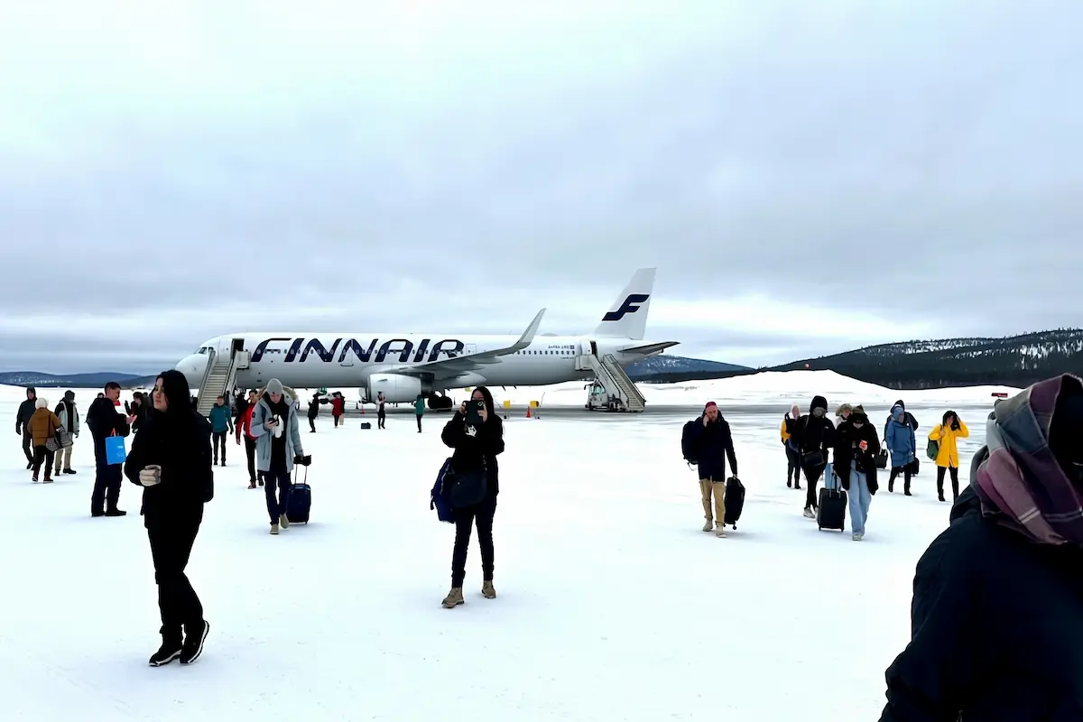 Snow and winter weather delaying flights at an airport