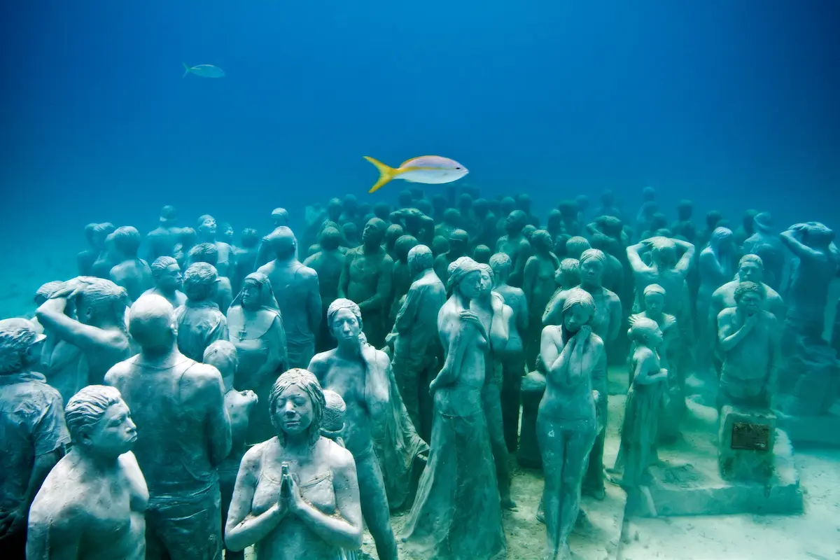 Sculptures at the MUSA underwater museum near Cancun