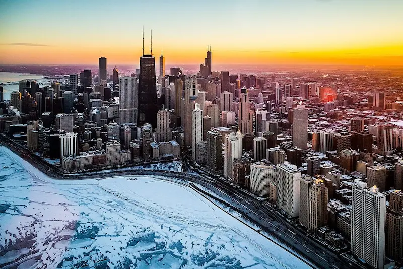 Chicago winter wind and lakefront