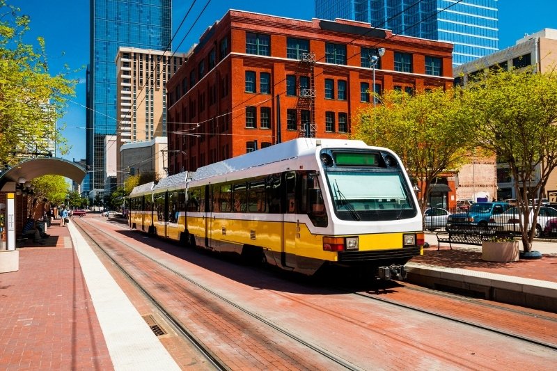 Dart Light Rail from city center to Dallas Fort Worth DFW Airport