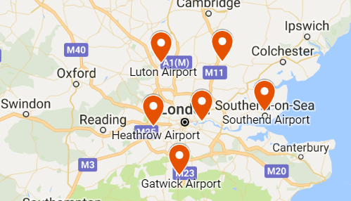 london airports map