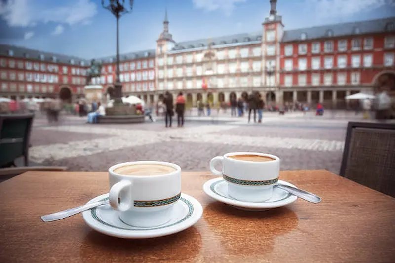 Madrid street café at first light