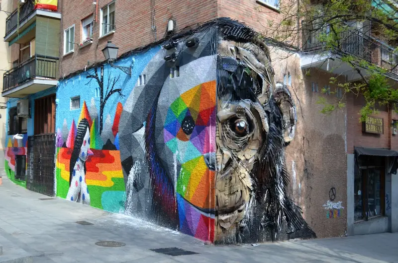 Street art wall in Malasaña, Madrid