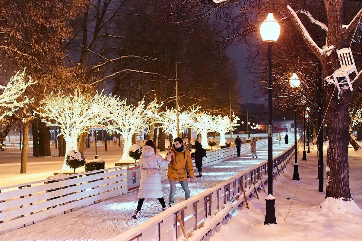 Ice skating in Gorky Park in winter