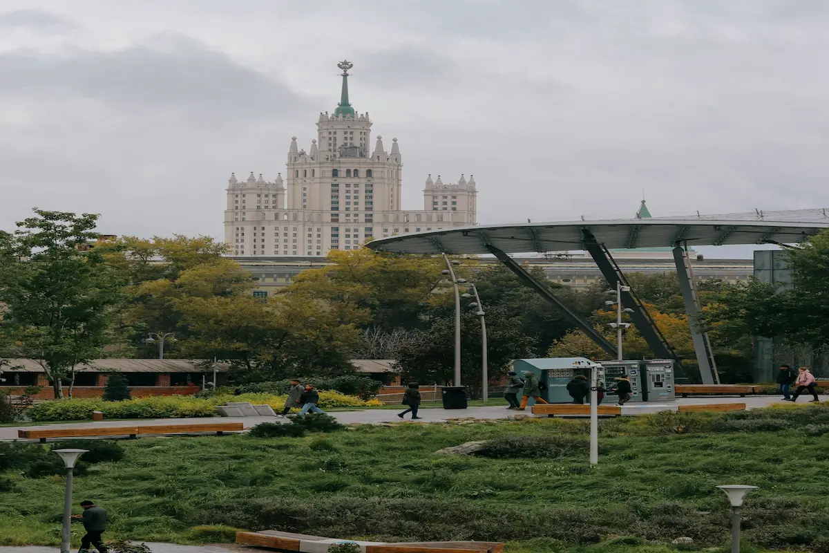 The Floating Bridge in Zaryadye Park with Kremlin views