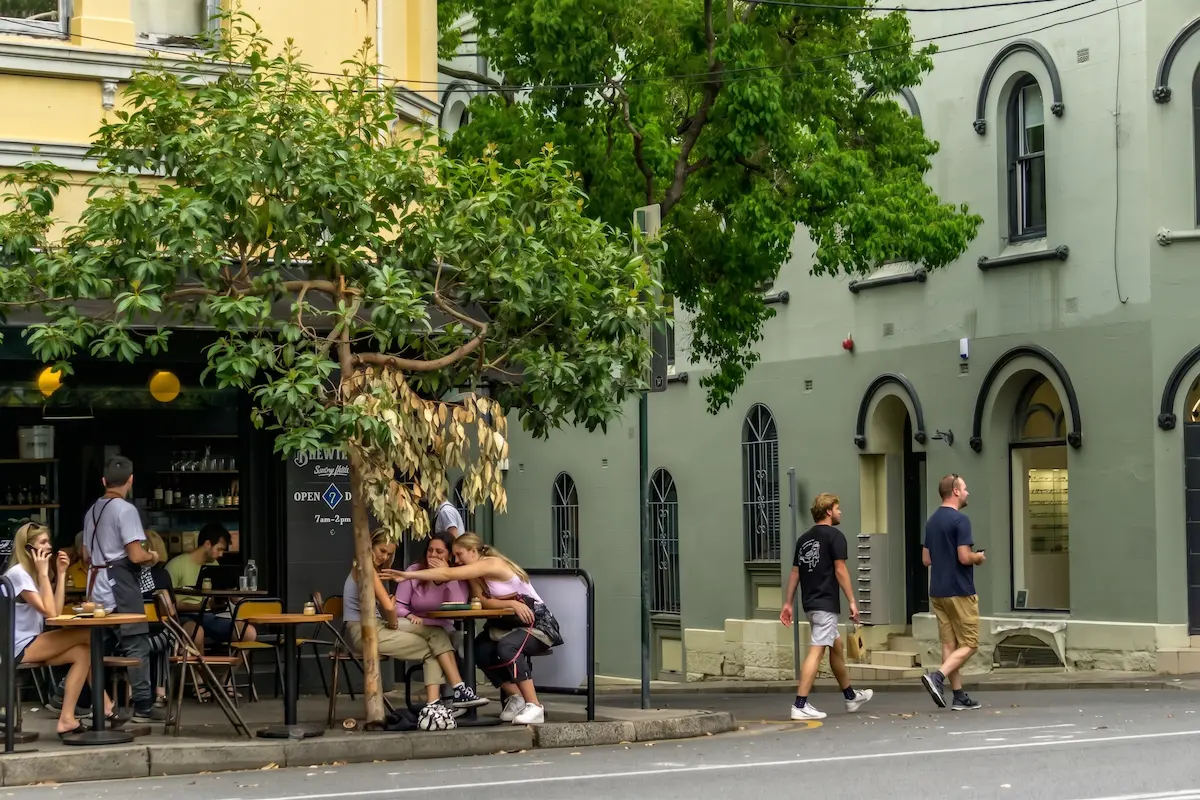 Café terrace on a leafy street in Surry Hills, Sydney