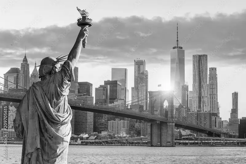 New York City skyline with musical atmosphere