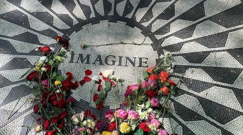Close view of Imagine mosaic in Strawberry Fields