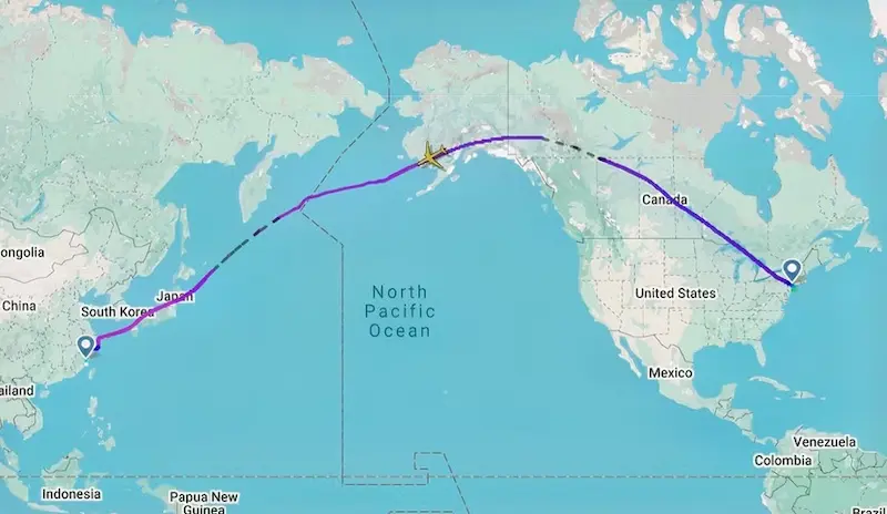 JFK to Fuzhou route map