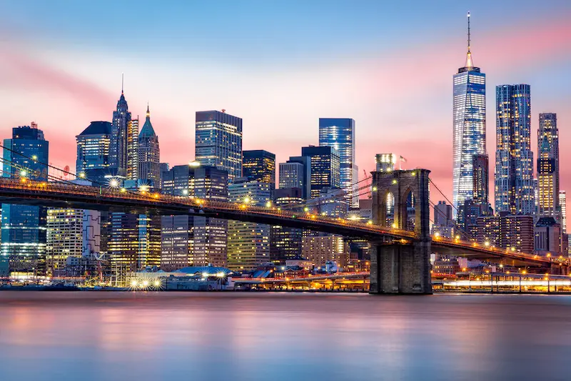 View of Manhattan skyline from car