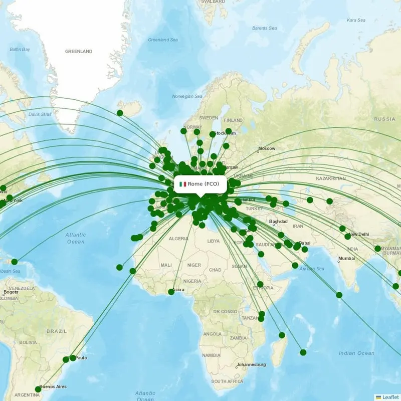 FCO route map showing global connections