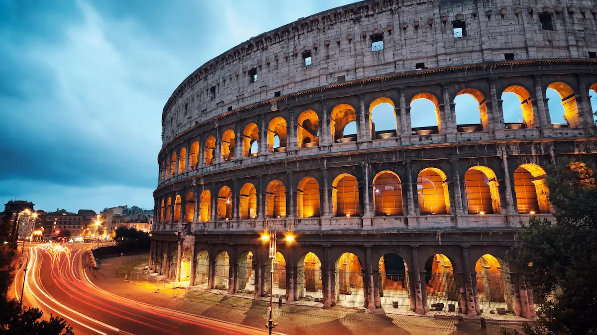 Rome city view with the Colosseum and Roman Forum