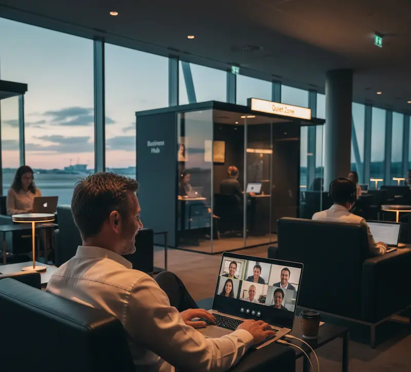 Business Traveler working at a lounge