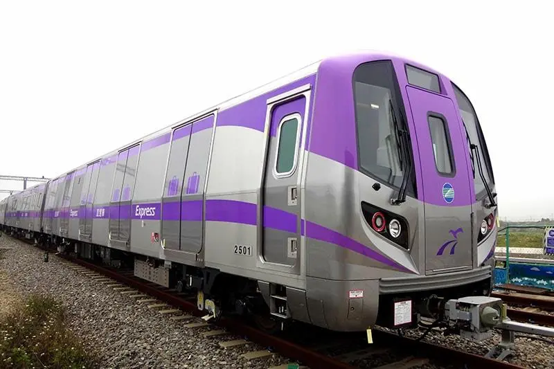 Taiwan Airport MRT train approaching a station